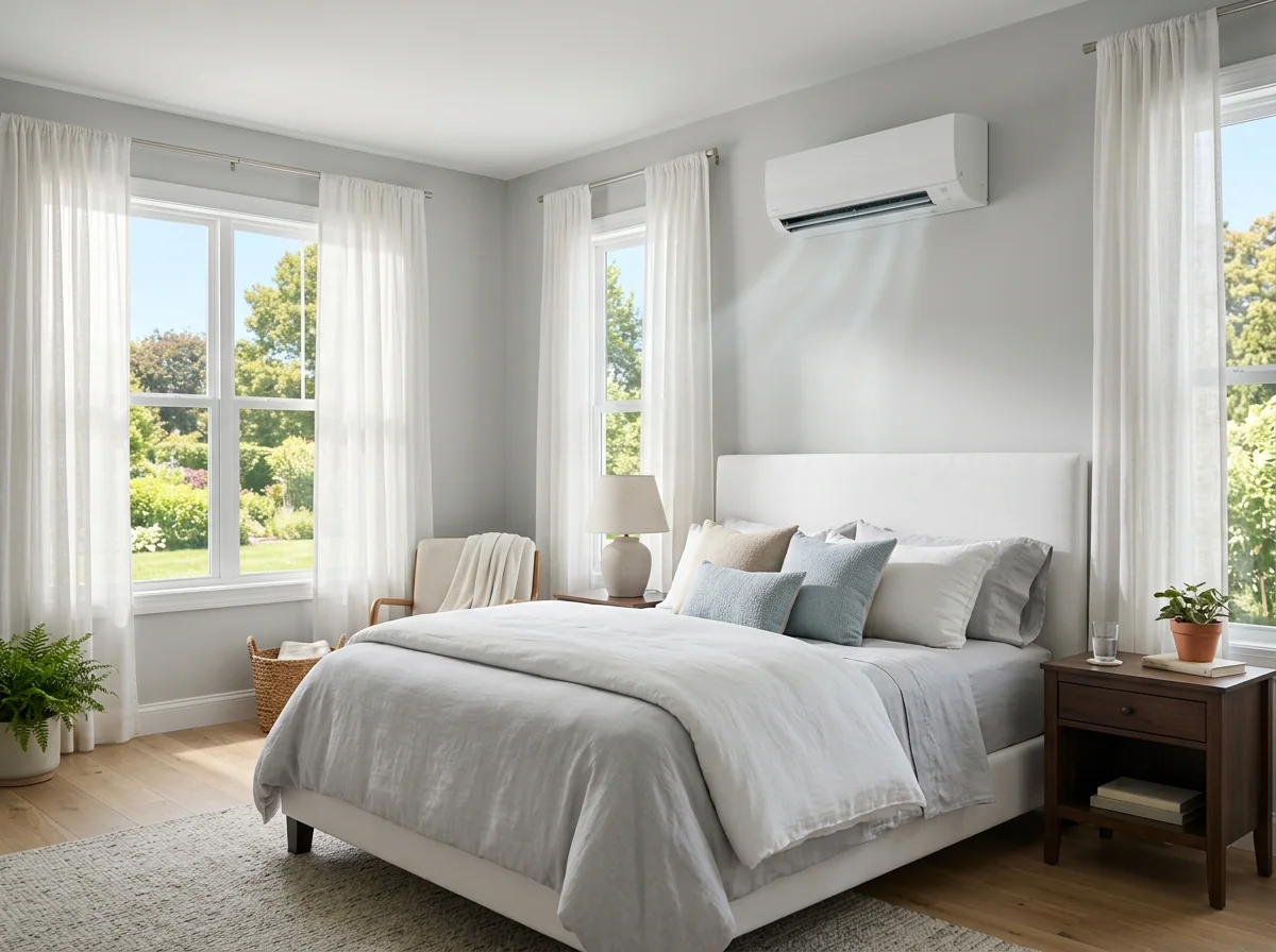 Wall-mounted mini-split cooling a bedroom