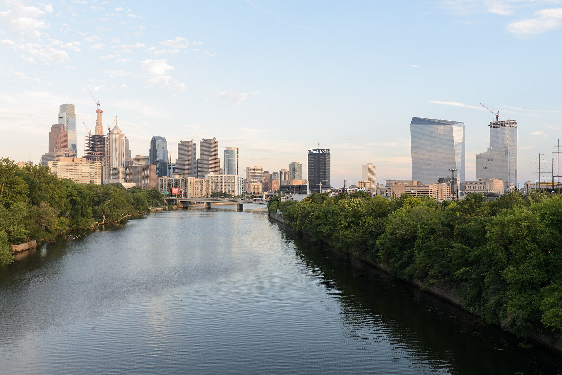 Philadelphia skyline along the Schuylkill River from Spring Garden Street Bridge